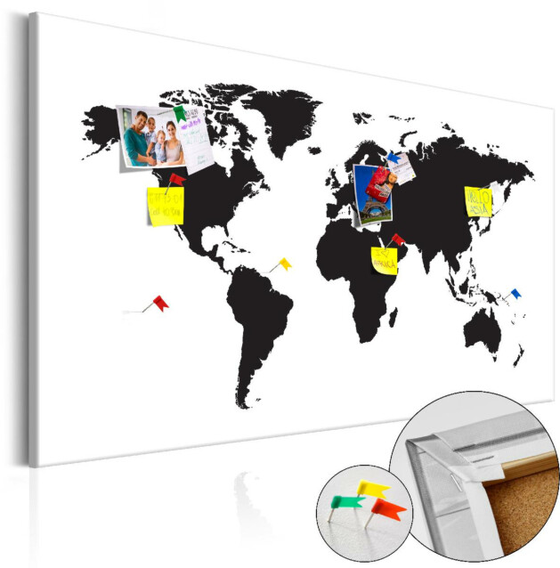 Korkkitaulu Artgeist World Map: Black & White Elegance eri kokoja