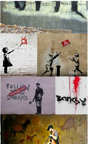 Tapetti Artgeist Banksy - a collage 50x1000cm