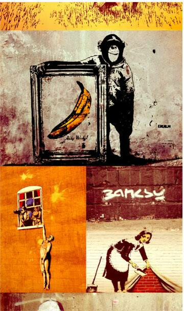 Tapetti Artgeist Collage - Banksy 50x1000cm