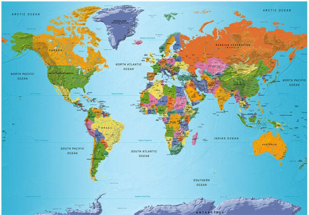 Sisustustarra Artgeist World Map: Colourful Geography eri kokoja