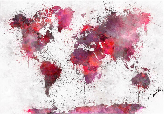 Sisustustarra Artgeist World Map: Red Watercolors eri kokoja