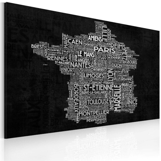 Taulu Artgeist Text map of France on the blackboard, eri kokoja