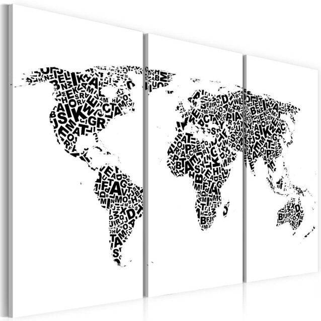 Taulu Artgeist Maailman kartta - aakkoset, 3-osainen, eri kokoja