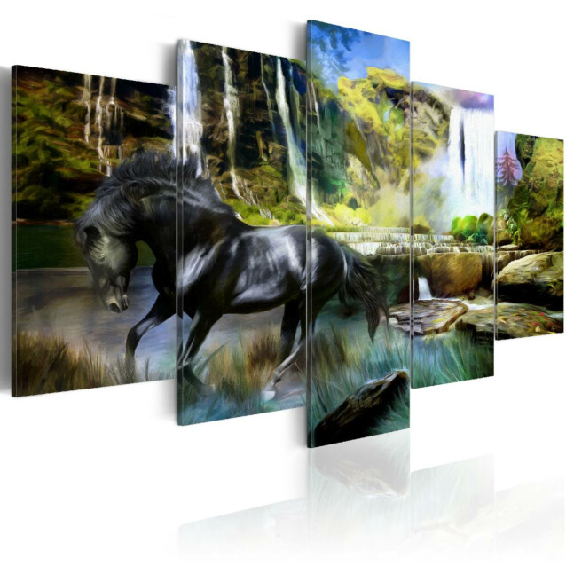 Taulu Artgeist Black horse and paradise waterfall, eri kokoja