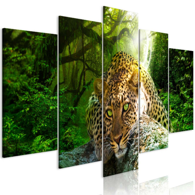 Taulu Artgeist Leopard Lying Green, 5-osainen, leveä, eri kokoja