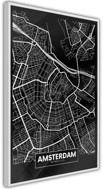Juliste Artgeist Dark Map of Amsterdam, kehyskartongilla, kehyksillä, eri kokoja