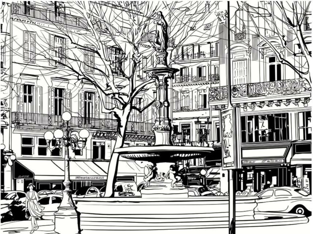 Kuvatapetti Artgeist Sketch of parisian fountain eri kokoja