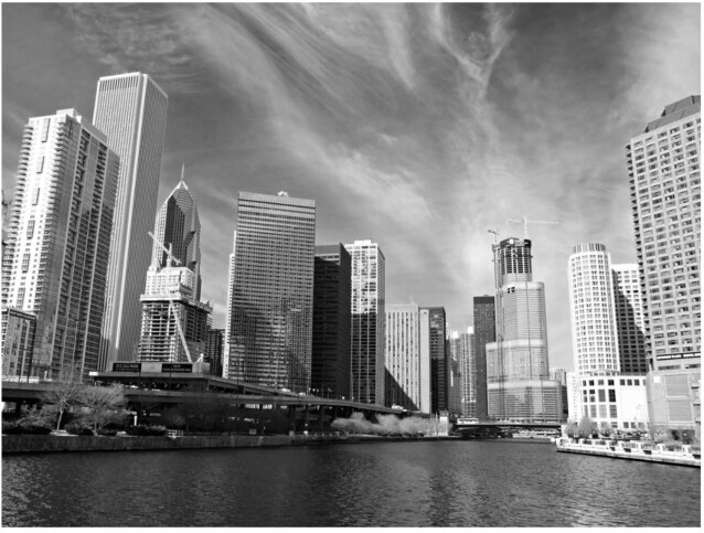 Kuvatapetti Artgeist Chicago Skyline mustavalkoinen eri kokoja