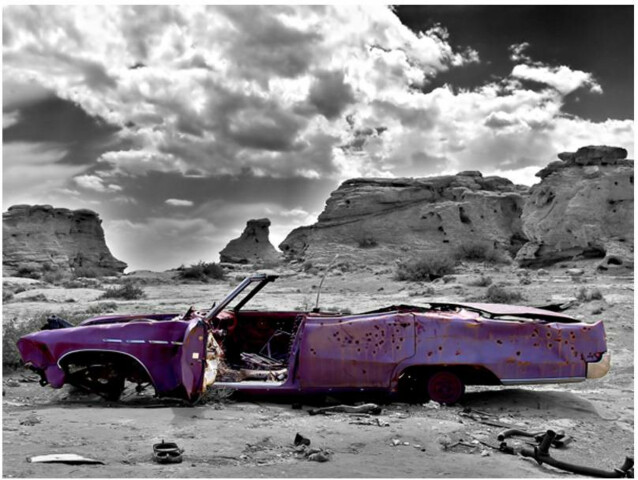 Kuvatapetti Artgeist Retro auto in Colorado Desert eri kokoja