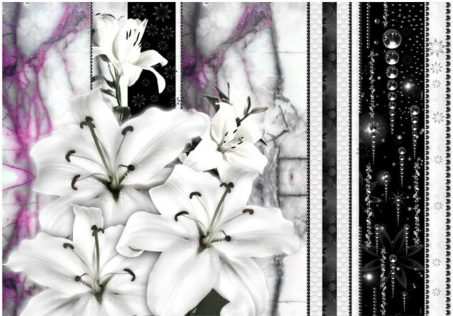 Kuvatapetti Artgeist Crying lilies on purple marble eri kokoja