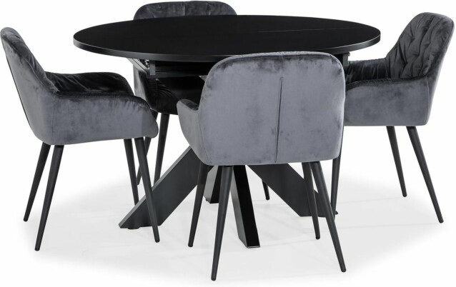 Jatkettava ruokailuryhmä Scandinavian Choice Bayview 120cm pyöreä 4 Giovanni tuolia musta