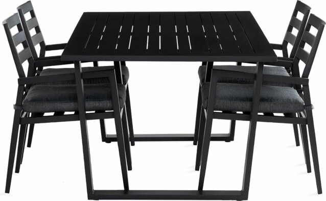 Ruokailuryhmä Adavid 180cm pöytä + 4 pinottavaa tuolia musta