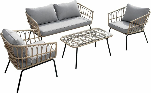 Sohvaryhmä Balfor 2-istuttava sohva + 2 tuolia + pöytä beige/harmaa/musta