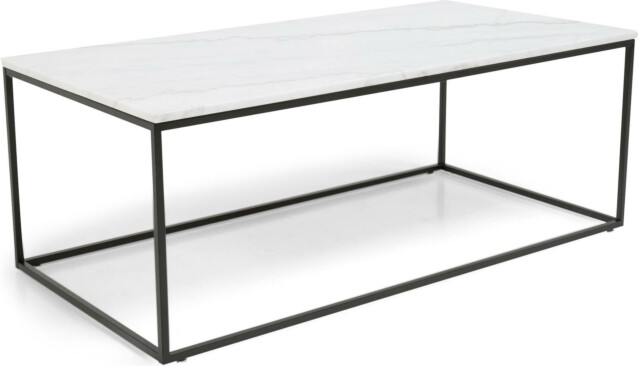 Sohvapöytä Olga 120x60x45 cm valkoinen marmori/teräs mustilla jaloilla 