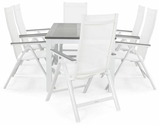 Ruokailuryhmä Monaco 152-210cm, 6 Monaco Light -tuolia, valkoinen/harmaa