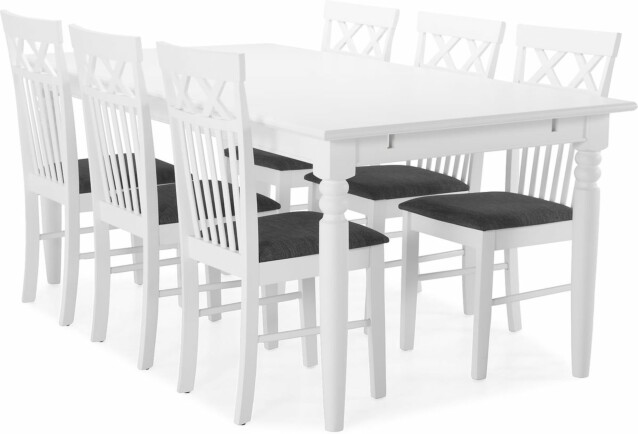 Ruokapöytä Scandinavian Choice Hampton 6 Rebecka tuolia valkoinen/musta