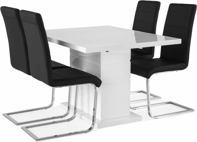 Jatkettava ruokailuryhmä Scandinavian Choice Ratliff 120cm 4 Cibus tuolia valkoinen/musta