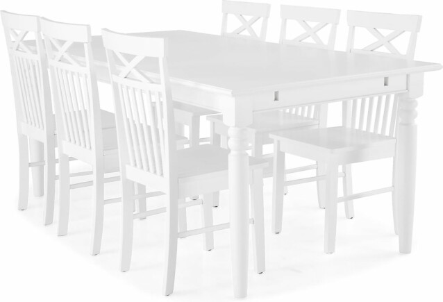 Ruokailuryhmä Scandinavian Choice Hampton 190cm 6 Michigan tuolia valkoinen