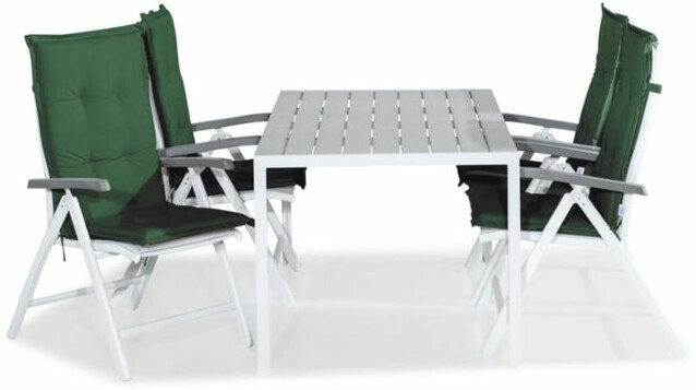 Ruokailuryhmä Tunis 150x90cm, 4 Monaco Lyx -tuolia, valkoinen/harmaa + pehmusteet, eri värejä