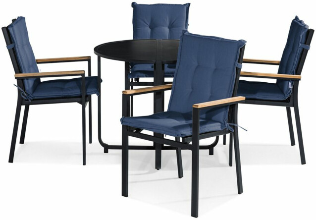 Parvekeryhmä Flippy Ø90cm, 4 Las Vegas -tuolia, musta/tiikki + pehmusteet, eri värejä