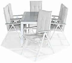 Ruokailuryhmä Monaco 152-210x90cm, 6 Monaco Light -tuolia, valkoinen/harmaa + pehmusteet, eri värejä