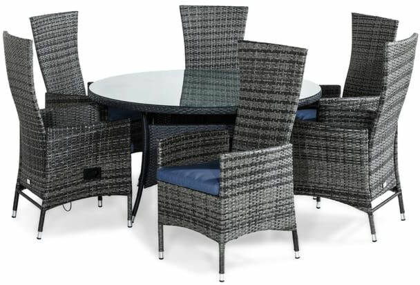 Ruokailuryhmä Thor Ø140cm, 6 Jenny-tuolia, harmaa/musta + pehmusteet, eri värejä