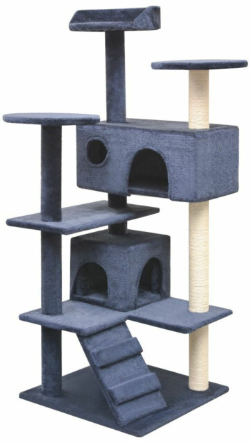Kissan raapimispuu, sisal-pylväillä, 2 pesällä, 125cm, tummansininen