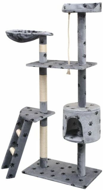 Kissan raapimispuu, sisal-pylväillä, 1 pesällä, 150cm, tassukuvio, harmaa