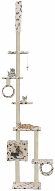 Kissan kiipeilypuu, sisal-pylväillä, 260cm, tassukuvio, beige