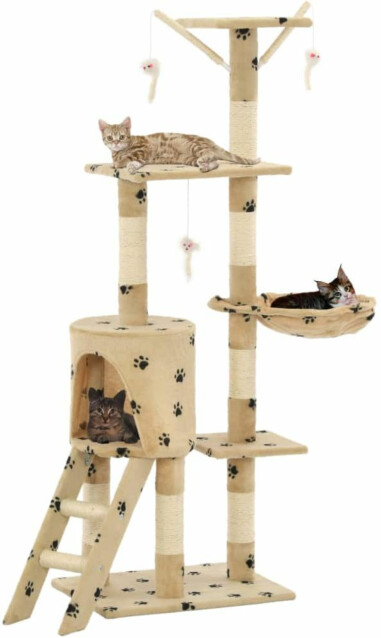 Kissan raapimispuu, sisal-pylväillä, 49x35x138cm, tassukuvio, beige