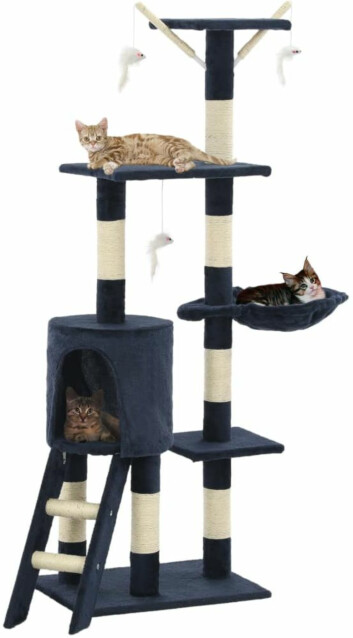 Kissan raapimispuu, sisal-pylväillä, 49x35x138cm, tummansininen
