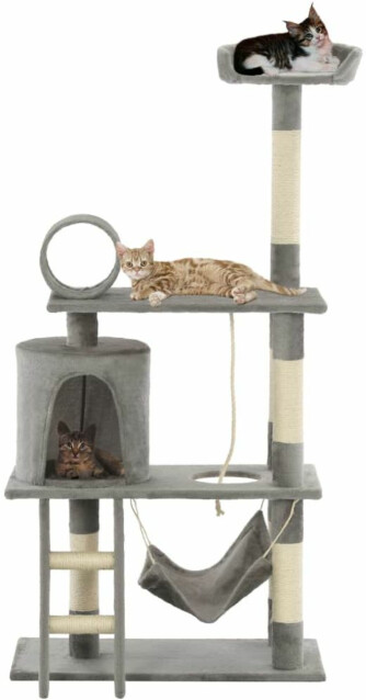 Kissan raapimispuu, sisal-pylväillä, 70x35x140cm, harmaa