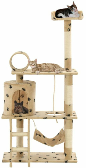 Kissan raapimispuu, sisal-pylväillä, 70x35x140cm, tassukuvio, beige