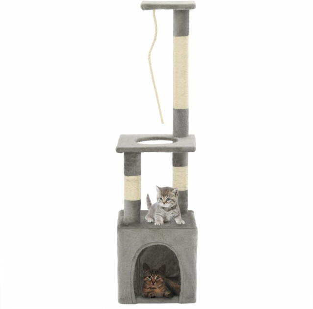 Kissan kiipeilypuu, sisal-pylväillä, 30x30x109cm, harmaa