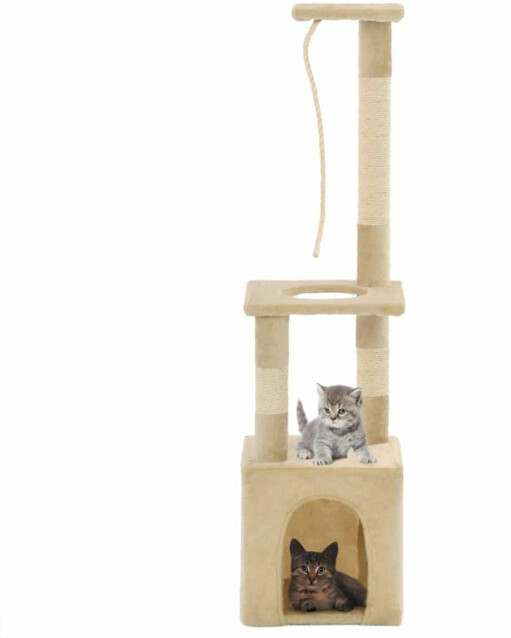 Kissan kiipeilypuu, sisal-pylväillä, 30x30x109cm, beige