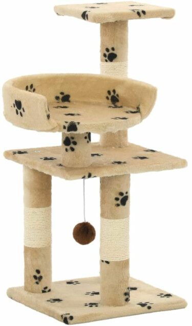Kissan kiipeilypuu, sisal-pylväillä, 30x30x65cm, tassukuvio, beige