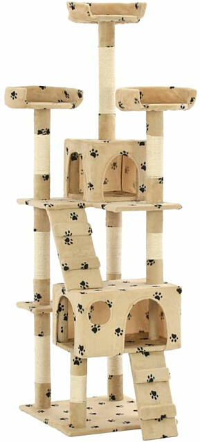 Kissan raapimispuu, sisal-pylväillä, 50x50x170cm, tassukuvio, beige