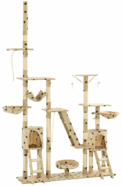 Kissan kiipeilypuu, sisal-pylväillä, 230-250cm, tassukuvio, beige