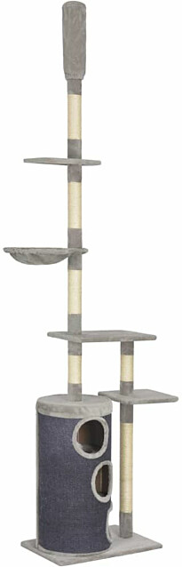 Kissan kiipeilypuu, sisal-pylväillä, 55x40x260cm, harmaa