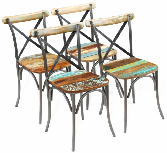 Ruokapöydän tuolit, 4 kpl, täysi uusiokäytetty puu