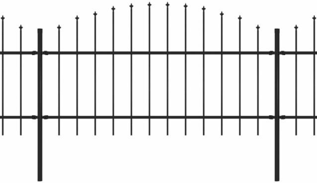 Puutarha-aita, keihäskärjillä, teräs, (1-1.25)x6.8m, musta