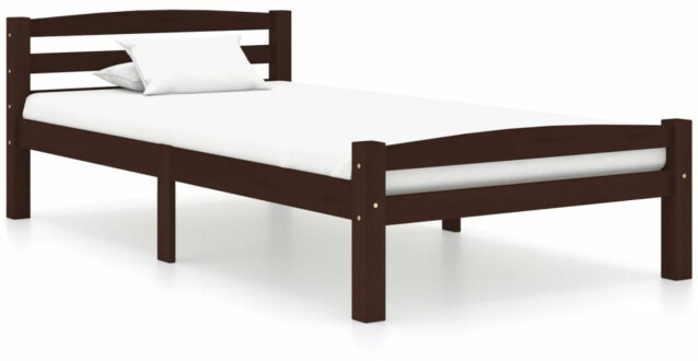 Sängynrunko, tummanruskea, täysi mänty, 100x200 cm