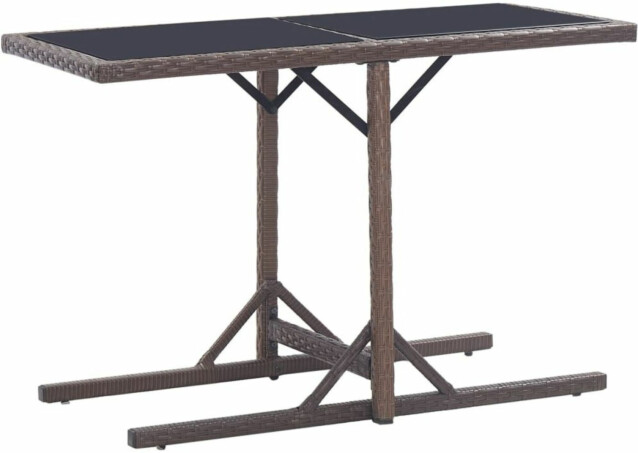 Puutarhapöytä, 110x53x72 cm, lasi ja ruskea polyrottinki