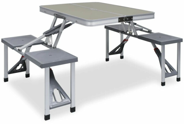 Retkipöytä neljällä istuimella, 67x67.5x85.5cm, teräs/alumiini