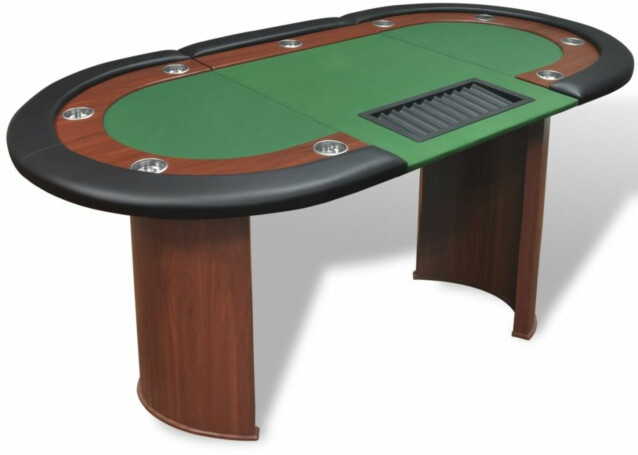 Pokeripöytä 10-pelaajalle, jakoalue ja pelimerkkialusta, vihreä