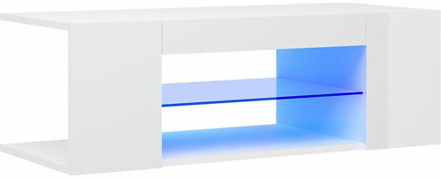 TV-taso LED-valoilla, korkeakiilto valkoinen, 90x39x30 cm