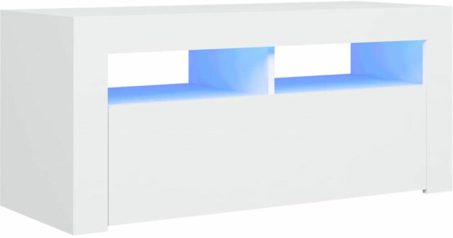 TV-taso LED-valoilla, valkoinen, 90x35x40 cm