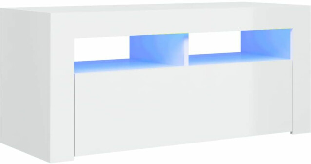 TV-taso LED-valoilla, korkeakiilto valkoinen, 90x35x40 cm