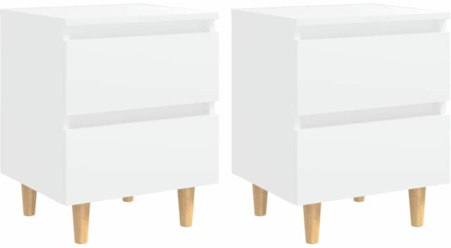 Yöpöydät, täysmäntyiset jalat, 2 kpl, valkoinen, 40x35x50 cm