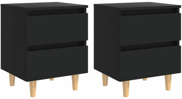 Yöpöydät, täysmäntyiset jalat, 2 kpl, musta, 40x35x50 cm